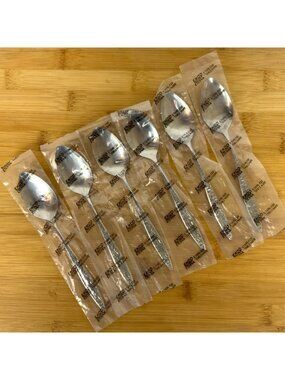 Ekco Eterna Balboa 6 Teaspoons Stainless Steel Geometric Pattern Flatware NEW